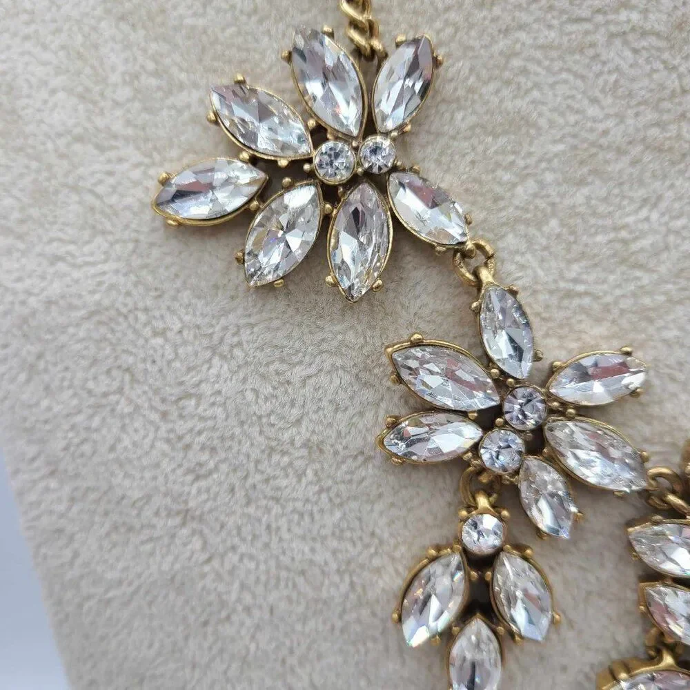 J Crew Factory Clear Crystal Gold Tone Statement Necklace NWT!  NEW!